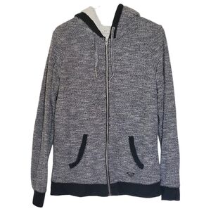 7494 * Roxy Sherpa Lined Full Zip Hoodie Jacket Gray White Black Size XL